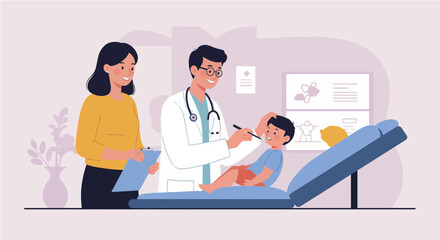 Pediatrician Examining Child Flat Medical Vector