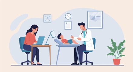 Pediatrician Examining Child Flat Medical Vector