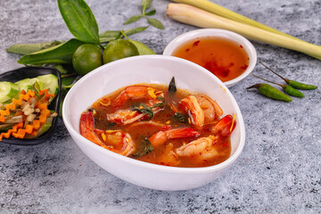 Asian sour spicy soup with prawn