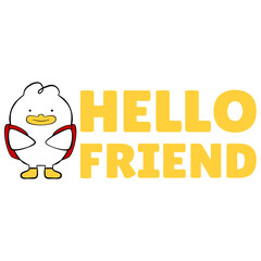 Cute Duck Character Vector Illustration with Hello Friend Text