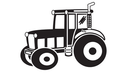 Black and White Tractor Icon – Agricultural Vehicle Vector Illustration