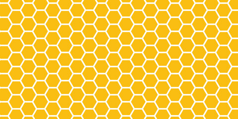 Honeycomb hexagonal seamless pattern. Yellow, orange beehive background. Gradation color. Honeycomb, bees hive cells pattern. Grid design, vector background. Flat vector illustration.