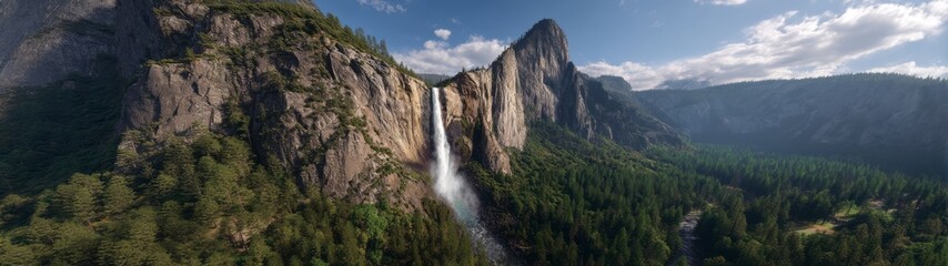 Breathtaking waterfall viewpoint in yosemite 360 degrees hdr panoramic landscape photography