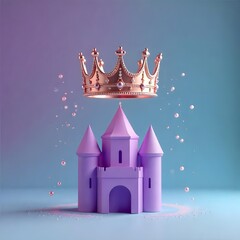 Purple fantasy castle with golden crown sparkle high resolution photo