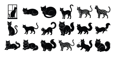 Various Cat Silhouettes in Different Poses