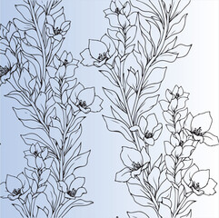 Flower outline wallpaper design, aesthetic floral sketch for trendy wall decor, modern painting style, summer cloth print, seamless pattern for fabric, home interior, and stylish background use