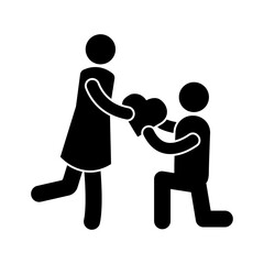 Stickman figure human cartoon silhouettes. man and woman are falling in love. together with heart.