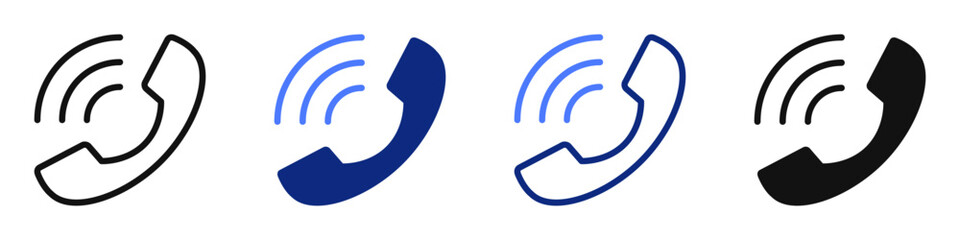 Vector icon or logo of handset phone related to website's contact us section, 24 / 7 phone support and internet chat. Symbols for website or app UI, logo design, illustration