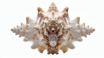 Fototapeta premium This stunning seashell, with its intricate patterns, is set against a bright white backdrop.