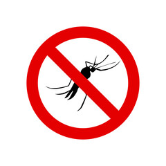No mosquito sign in red circle. Dangerous mosquito repellent.