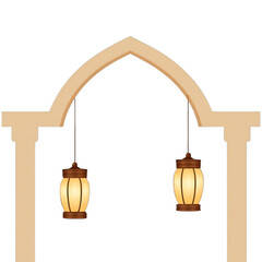 Twin lanterns hanging from arch
