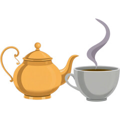 Teapot with cup and crescent steam