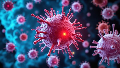 Fototapeta premium Virus structure visualization lab environment scientific illustration microbiology research close-up view infectious disease concept