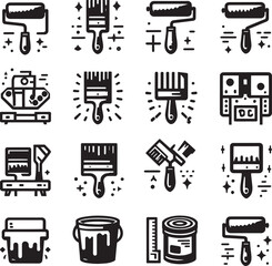 black and white icons set paintbrush