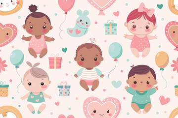Seamless Pattern Design with Adorable Baby Illustrations for Textile or Wallpaper