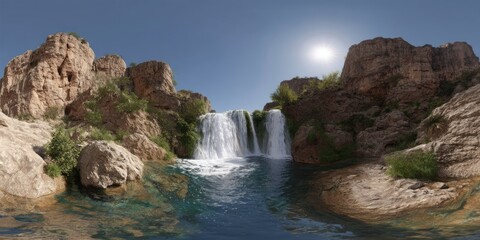 Obraz premium Panoramic 360 degrees waterfall view nature hdr environment stunning hd hdri experience