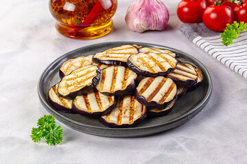 Tasty grilled eggplant round slices
