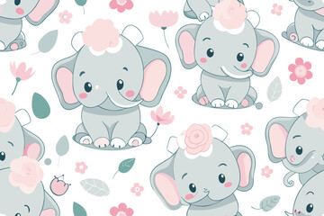 Obraz premium Seamless Pattern of Cute Baby Elephants with Playful Design Elements for Children