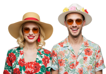Summer Style Duo: Floral Fashion for Warm Days,  isolated on a transparent background PNG.
