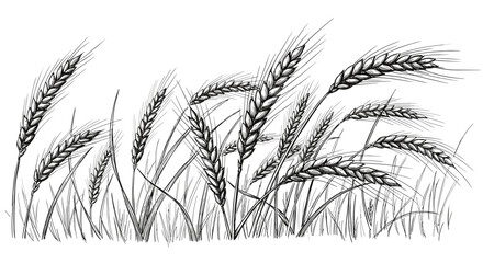 Wheat ears — vintage ink sketch doodle black and white vector illustration on white background

