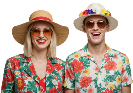 Summer Style Duo: Floral Fashion for Warm Days,  isolated on a transparent background PNG.
