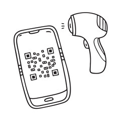 A phone screen with a QR code near a scanner tool