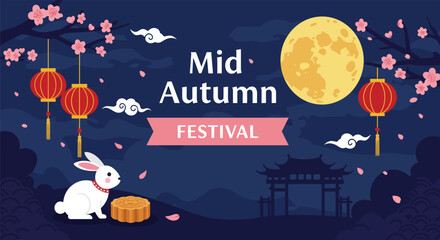 Digital banner mid autumn festival, design vector illustration