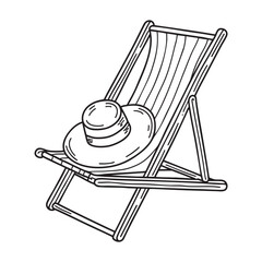 A deck chair near the pool with a sun hat resting on it