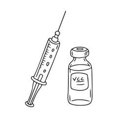 A single vaccine vial beside a syringe on the table