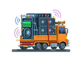 Sound Horeg Aka Indonesian Mobile Sound Speaker Truck Cartoon Illustration Vector