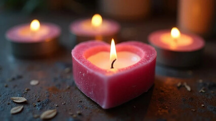 Pink heart-shaped candle