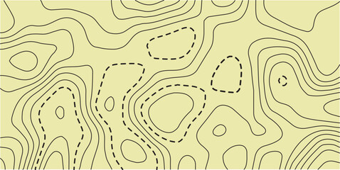 Topographic line contour map background image. Topographic line contour map background, geographic grid map. Seamless doodle modern abstract brain texture yellow and black pattern. © Jannatul