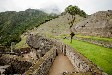 View of the ancient ruins in Machu Picchu and the agriculture terraces