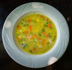 Traditional vegetable soup top view