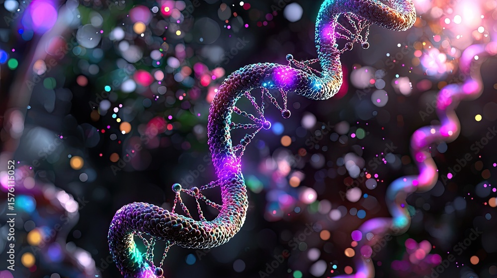 Poster colorful dna helix with bokeh effects in abstract background
