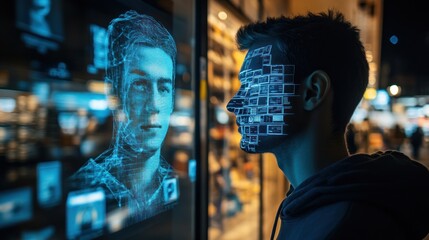 Person interacts with a digital face projection