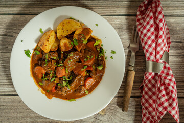 Savory beef stew with potatoes and carrots