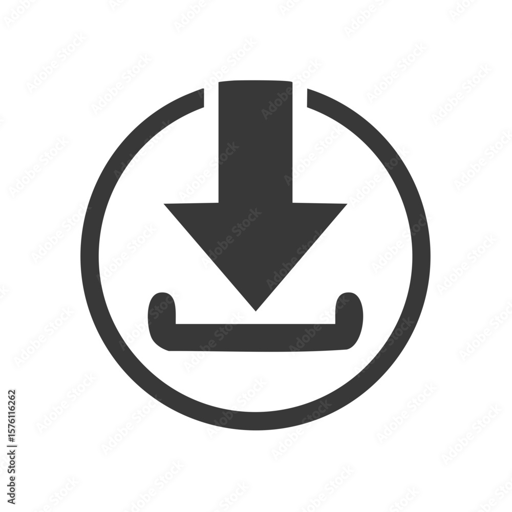 Poster download icon encircled with arrow pointing down to a tray symbolizing retrieving data file informat