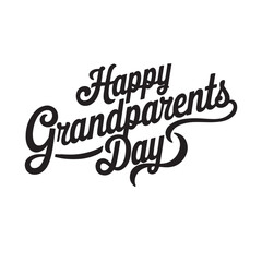 A stylized, black and white graphic design featuring the text "Happy Grandparents Day." The lettering has a classic, vintage feel with swirls and flourishes.