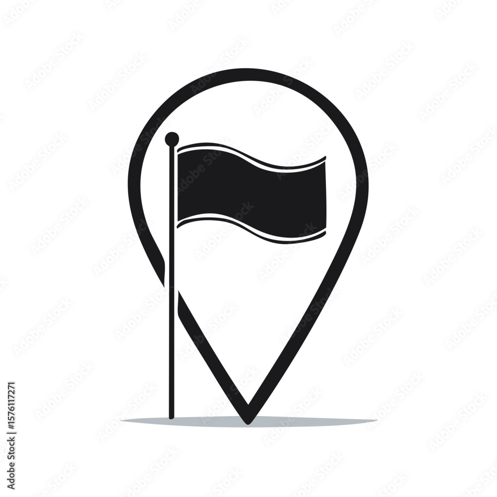 Poster flag location pin icon symbolic wave sign destination pointer marking guide map point