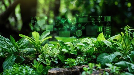 Greenery with Digital Overlay Representing Technology in Nature