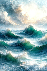 Majestic Ocean under the Golden Sunlight -Generative AI

