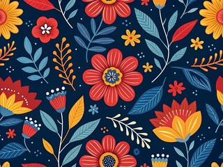 vibrant folk-art floral pattern 