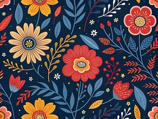 vibrant folk-art floral pattern 