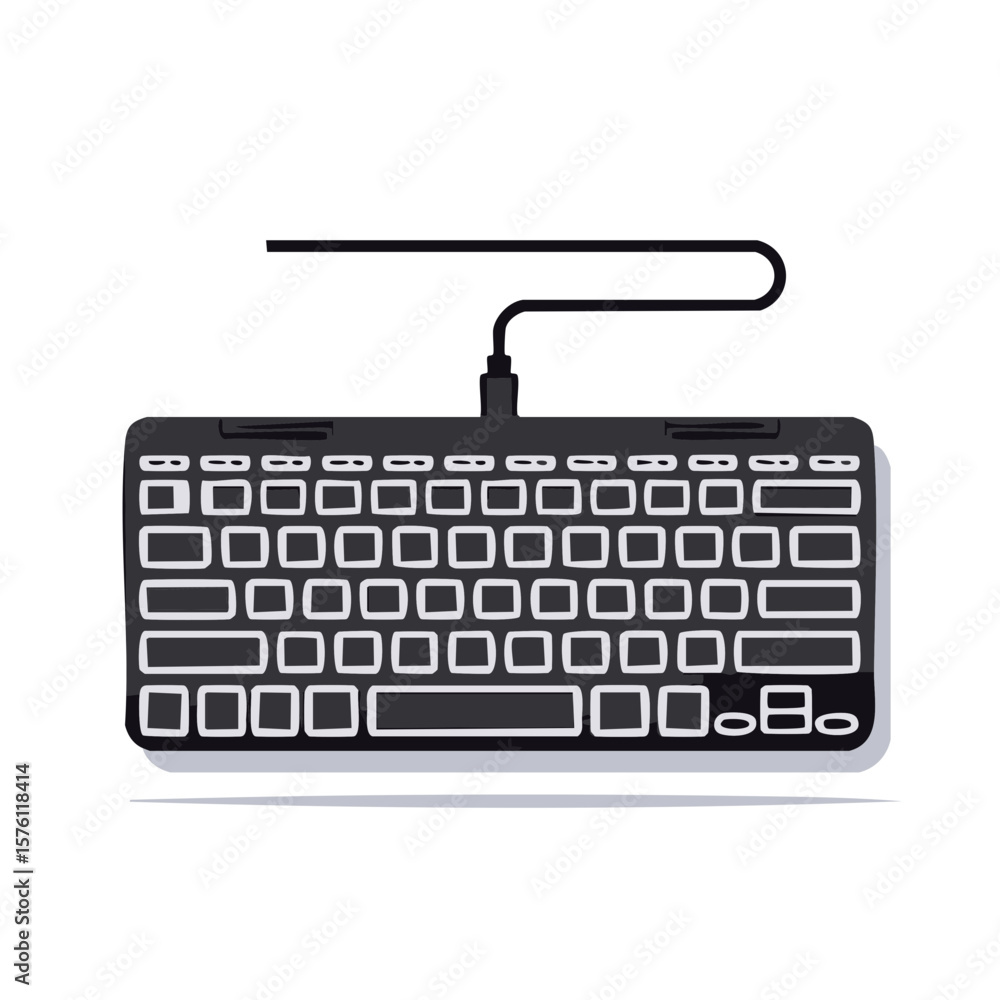 Aufkleber black computer keyboard with cable – input devices, office equipment, typing tools, peripheral devic