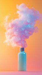Canister spray substance A vibrant bottle emitting colorful clouds, creating a whimsical and artistic atmosphere for creative projects.