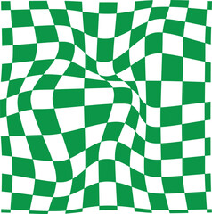 green wave checkerboard visual distortion illusion. Chess board. Vector illustration.