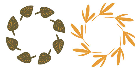 Round frames with leafs. Autumn wreaths.
