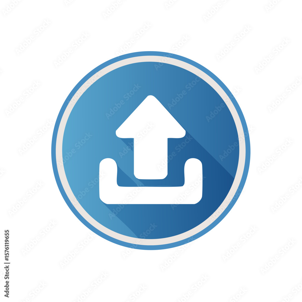 Poster upload icon graphic in blue circle uploading arrow symbol design
