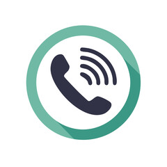 Symbol for a ringing phone with handset and sound waves inside circle, flat style communications icon, call support